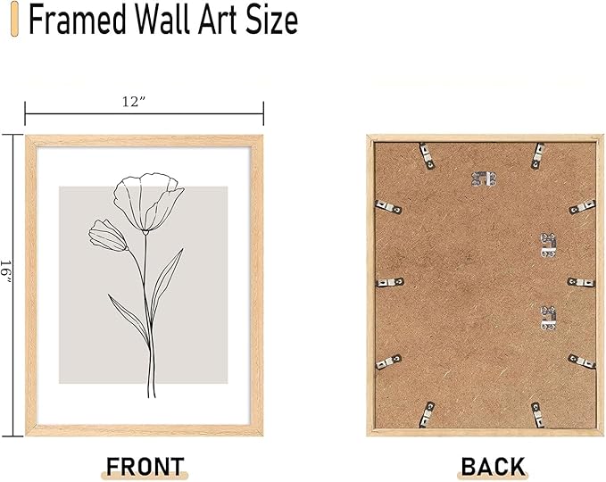 CHMMART 3 Piece Neutral Flower Framed Wall Art Beige Minimalist Floral Canvas Art Prints Boho Botanical Line Pictures Wall Decor Artwork Painting for Living Room Bedroom Office 12x16in