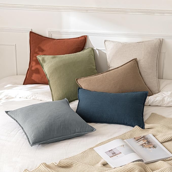 MIULEE Decorative Linen Euro Sham Pillow Covers 24x24 Rust Boho Farmhouse Neutral Couch Throw Pillows for Bed Pack of 2 Accent Modern Pillowcase Summer Sofa Livingroom Home Decor