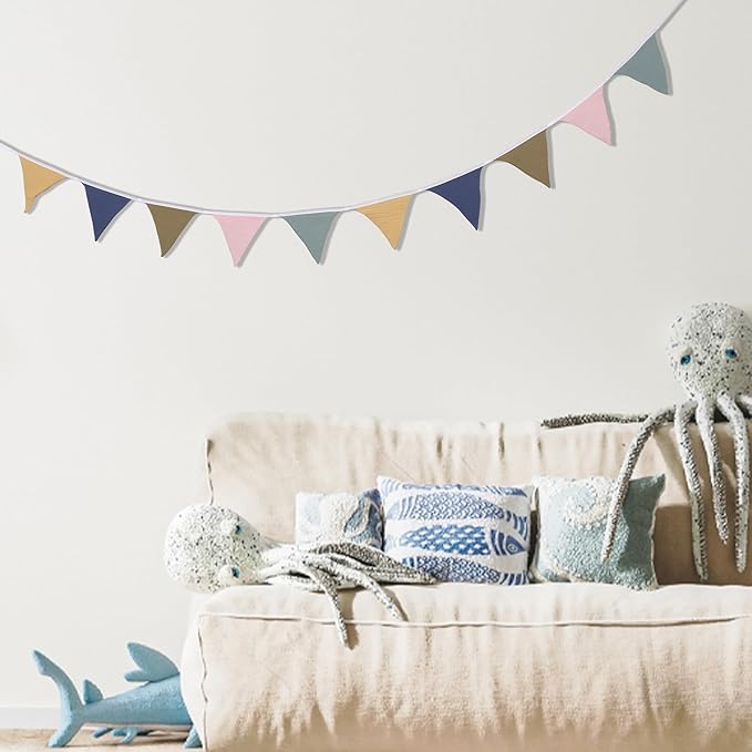 Pennant Banner Flags,Infant and toddler room decoration pennant,for Nursery Decor Baby Birthday Boho Wedding Shower Party Event (Dark multicolored banner)