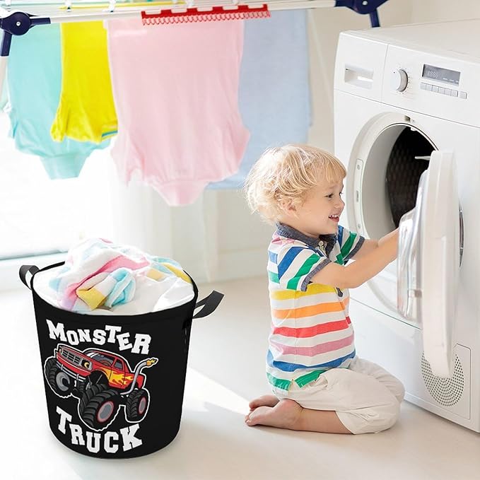 Cartoon Monster Truck Laundry Basket Monster Truck Room Decor for Boys Hamper Clothes Toys Storage Bin Kids Bedroom Bathroom