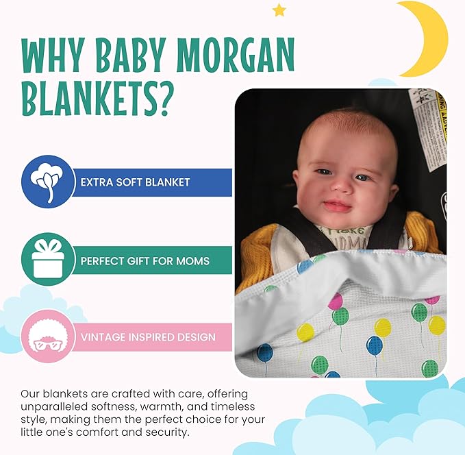 Blankets Thermal Waffle Baby Blanket Crib Bedding - Soft Cozy Warm Infant Thermal Cover for Nursery Stroller or Bassinet, Lightweight Ideal Shower Gift Satin Trim Balloon Pattern 36" x 50"