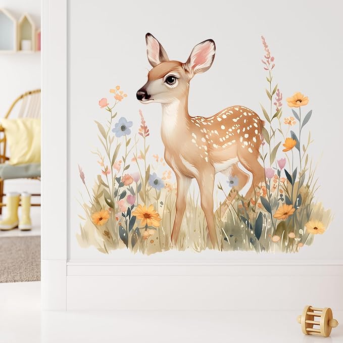 Fawn Baby Deer Wall Decals Removable Woodland Animal Vinyl Stickers for Nursery Kids Bedroom and Playroom Decor Peel and Stick Nature Wall Art