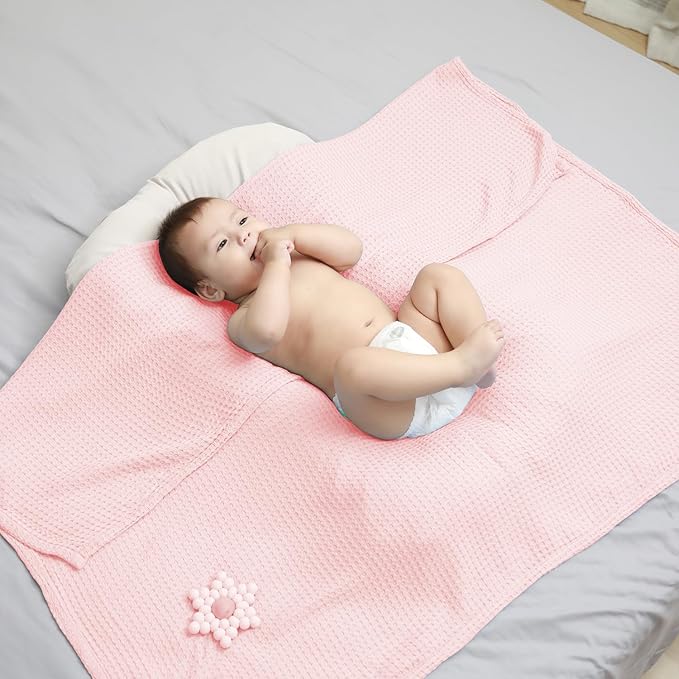 36” X 40” Inches Cooling Baby Waffle Weave Blanket, Ultra-Soft Lightweight Receiving Blanket for Newborn, Breathable Comfortable Baby Swaddle Blanket for Boys and Girls(Lemonade)
