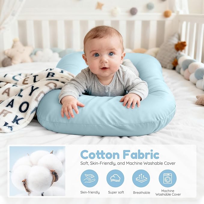 Baby Lounger & Snuggle Nest for Newborn 0-24 Months, Baby Nest Supervised Breathable Cotton for Newborn, Newborn Essentials Gifts, Breathable Portable Infant Lounnger for Travel and Home(Blue）
