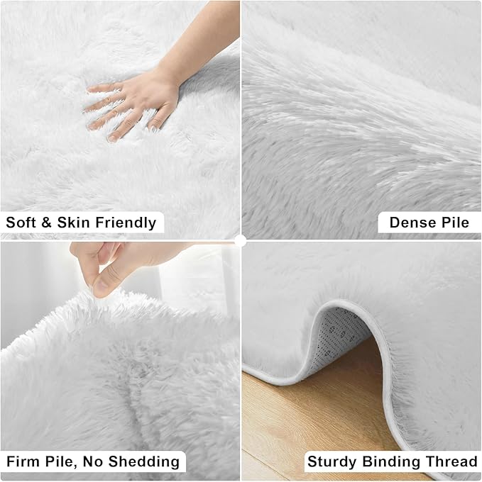 Merelax Soft Modern Indoor Large Shaggy Rug for Bedroom Livingroom Dorm Kids Room Home Decorative, Non-Slip Plush Fluffy Furry Fur Area Rugs Comfy Nursery Accent Floor Carpet 5x8 Feet, Ivory