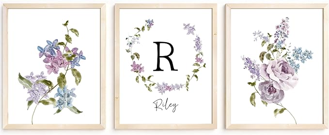 Personalized Name Flower Nursery Wall Art Prints, Crib & Nursery décor, Newborn Baby Girl Gift Present, Floral Baby Girl Room Pictures, Poster For Baby And Kids (3 Prints, Flower 2)