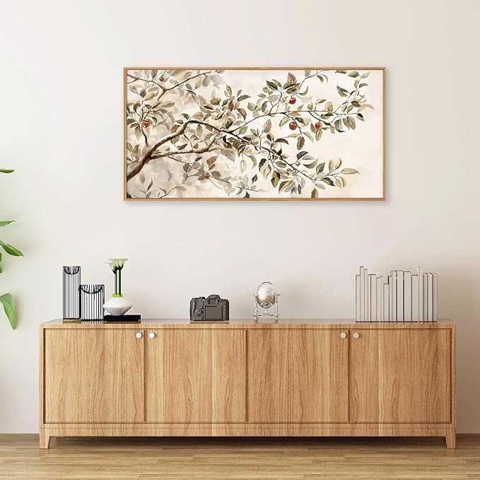 HLNIUC Apple Tree Vintage Framed Wall Art Set, Botanical Branch Canvas Wall Decor, Rustic Farmhouse Leaves Wall Painting, Retro Nature Plant Art Print for Living Room, Bedroom, Office - 40"x20"x1
