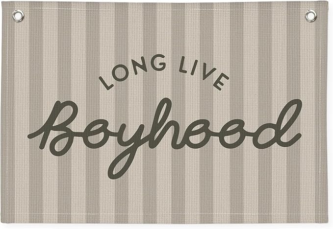 Long Live Boyhood Banner, Boy Nursery Decor, Canvas Banner Wall Hanging Flag Decor for Nursery Playroom Toddler Room, Boys Kids Room - Gray