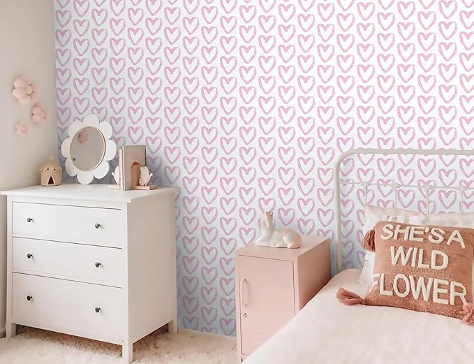 Timeet Pink Peel and Stick Wallpaper - Modern Heart Wall Decor, 17.7"x78.7", Self-Adhesive, Removable