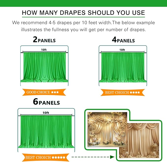 10x10ft Cristmas Green Curtains Wedding Backdrop Wrinkle Free Cristmas Green Photo Curtains Backdrop Drapes for Party Birthday Baby Shower Photography YUNBSDJ161