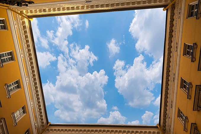 Clouds Wallpaper for Ceiling Blue Sky and White Cloud Wall Mural for Living Room Bedroom Bathroom(Not Self-Adhesive)