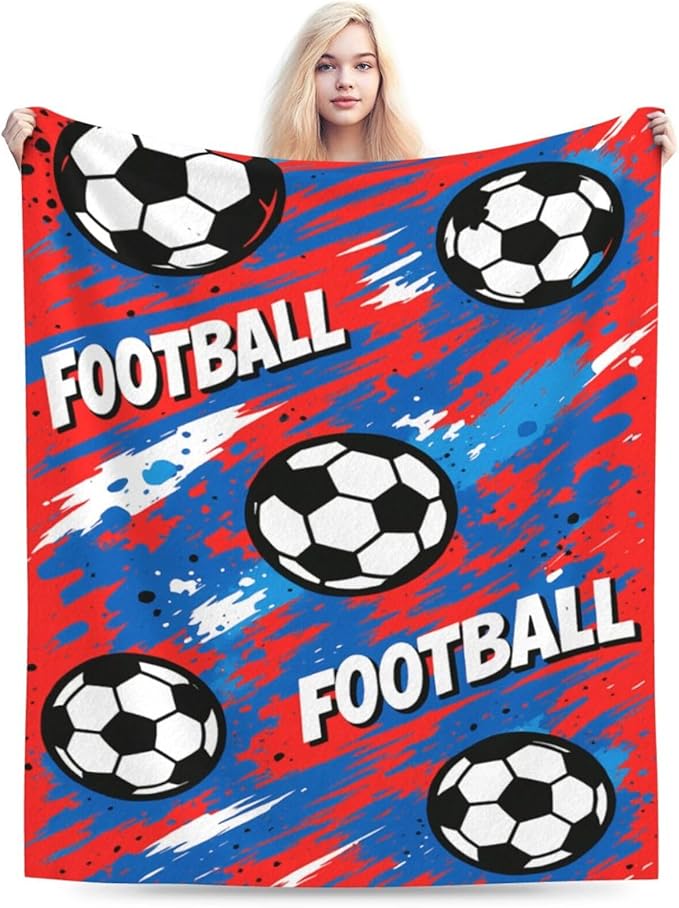 Soccer Football Throw Blanket Sports Theme Soccer Ball Pattern Soft Cozy Fleece Fuzzy Plush Warm Stuff Bedding Blankets Gifts for Boys Girls Kids Adult Men Women 40"X50"