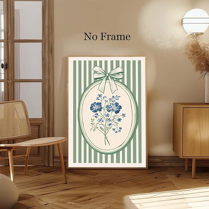 Deocorlevel Minimalist Flower Wall Art Blue Floral Painting Modern Blue Art Sage Green Minimalist Artwork Watercolor Wildflower Prints Trendy Green Poster Aesthetic Flower Prints 16x24inch No Frame