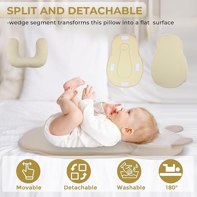 Baby Feeding Pillow, Anti Overflow Feeding Pillow for Reducing Spit-Up, Safety Nursing Pillow, Baby Lounger Reflux Wedge Breastfeeding, Removable top and Bottom