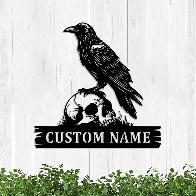 Personalized Crow Metal Sign,Raven Sign,Custom Black Crow Name Sign,Metal Crow Wall Art,Raven Birdwatch Home Decor,Gift for Bird Lover