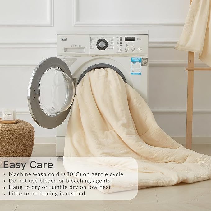 Muslin Comforter Set King Size, Cotton Cover & Polyester Filling, Breathable & Linen Like & Suitable for All-Season Use,3 Pieces(1 Comforter 104"x90", 2 Pillow Shams 20"x36"), Off White