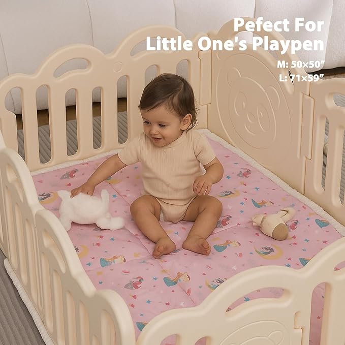 Little Grape Land Baby Mat for Floor 50x50 Soft Padded Playpen for Crawling, Tummy Time & Play, Non-Slip, Machine Washable Fairy mat for Infants & Toddlers, Foldable Outdoor Mat with Handle