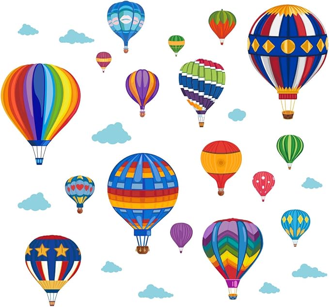 Runtoo Hot Air Balloon Wall Decals Kids Adventure Wall Stickers Bedroom Classroom Playroom Nursery Wall Art Décor