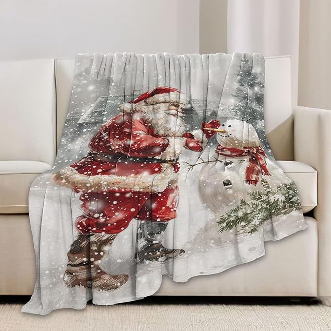 Christmas Snowman Blanket Santa Claus Throw Blanket Flannel Stuff Merch Cozy Decor Fleece Soft Plush Fuzzy Warm Lightweight Bedding Snowman Lover Gifts for Women Men Girl Boy Couch Soft 60"X50"