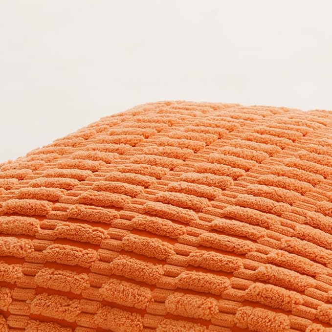 Fancy Homi 2 Packs Orange Decorative Throw Pillow Covers 20x20 Inch for Living Room Couch Bed Sofa, Soft Striped Corduroy Square Cushion Case 50x50 cm, Rustic Farmhouse Boho Fall Home Decor