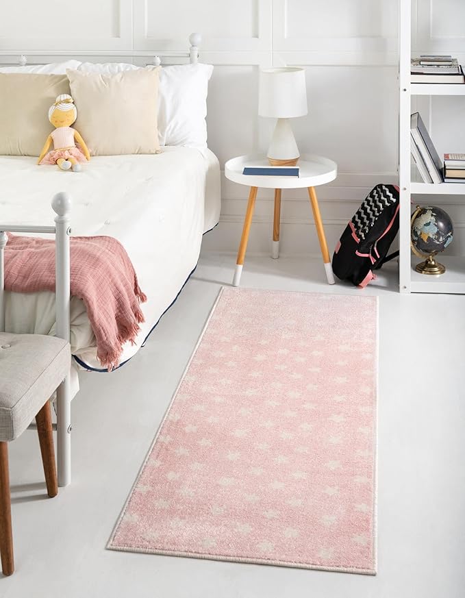 Unique Loom Whimsy Kids Collection Area Rug - Stars (2' 2" x 3' 11" Runner, Pink/ Ivory)