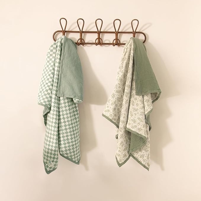 lulumoon Muslin Checkered Baby Blankets：Lightweight Cotton Toddler Blanket - Ideal for Stroller 47"x47"（Caramel Checkered）