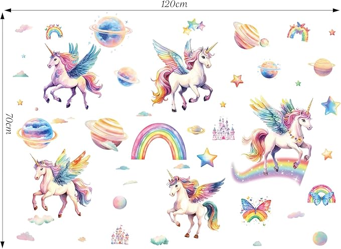 SHUCHING Unicorn Wall Sticker Peel and Stick, Vinyl Rainbow Wall Decal, Wall Decor Art for Girls Bedroom Baby Nursery Playroom