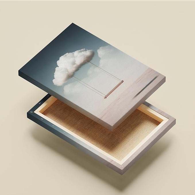 Clouds Wall Art Modern Abstract Prints Modern Clouds Art White Cloud Poster Swing Painting Nature Landscape Prints Cloud Swing Wall Art Blue Sky Poster Minimalism Abstract Picture 16x24inch Framed