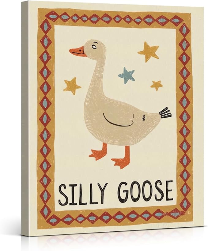Vintage Silly Goose Wall Art Print, Cute Goose Poster Picture Artwork for Home Living Room Kids Room Nursery Wall Decor 8x10 Canvas Framed