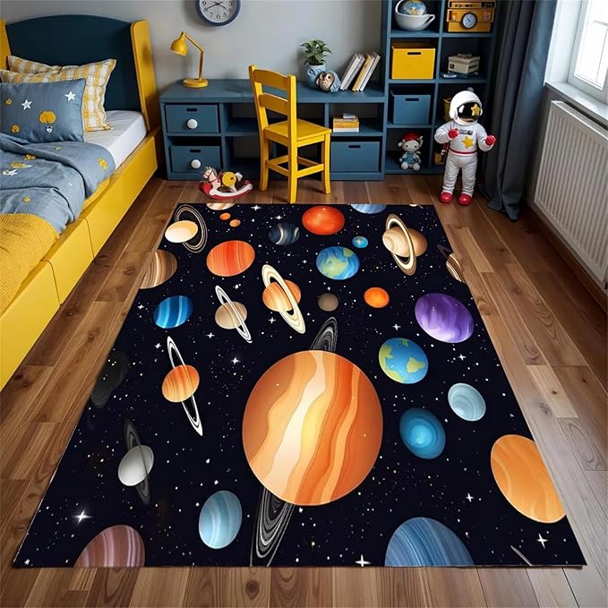 Kids Carpet Outer Space Rug,4x6ft,3D Galaxy Universe Planet Area Rugs Kids Bedroom Space Carpet Universe Solar System Planet Theme Carpets for Living Room Nursery Room Toddler Classroom Decor