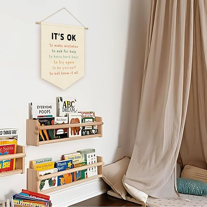 Affirmations Wall Hanging Art for Kids, It's OK Not to Be OK Positive Canvas, Nursery Decor, Classroom Decor Canvas Banner,Kids Affirmations Nursery Wall Art Canvas Hanging Pennant Flag Banner