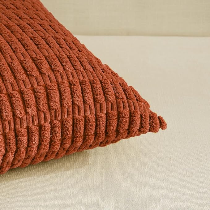 Fancy Homi 2 Packs Burnt Orange Lumbar Decorative Throw Pillow Covers 12x24 Inch for Living Room Couch Bed Sofa, Farmhouse Boho Fall Home Decor, Soft Striped Corduroy Rectangle Cushion Case