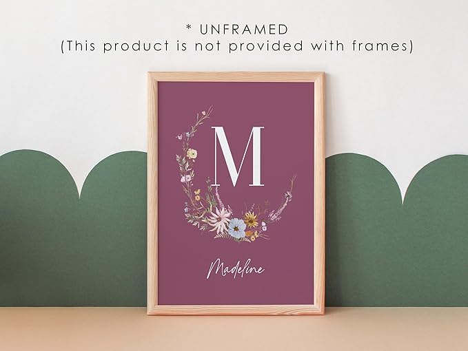 Personalized Name Flower Nursery Wall Art Prints, Crib & Nursery décor, Newborn Baby Girl Gift Present, Floral Baby Girl Room Pictures, Poster For Baby And Kids (6 Prints, Flower 6)