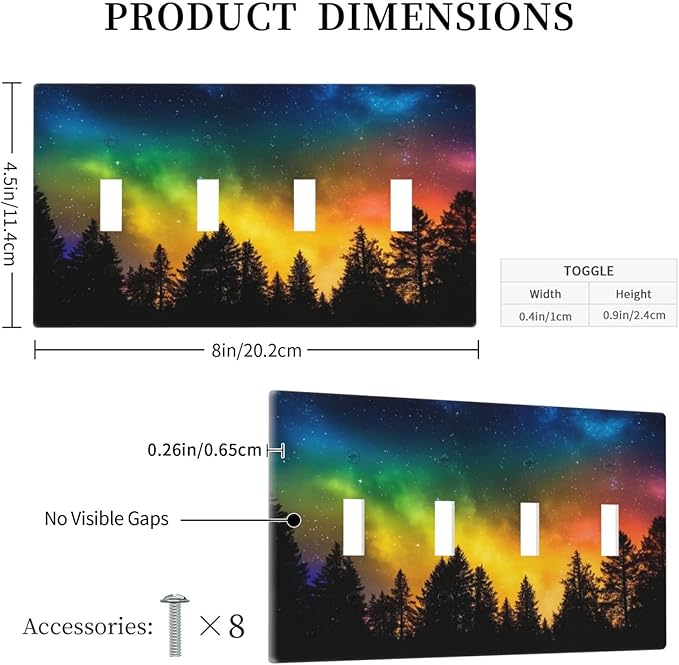 Light Switch Cover Colorful Starry Sky Black Forest Aurora 4 Gang Switch Plate Covers Quad Toggle Wall Plates Decorative Switchplate Electrical Faceplate for Bathroom Home Decor