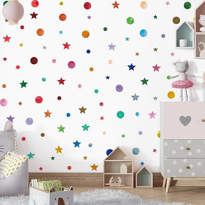 Christmas Decorations for Wall Kid Room Decals Star Sticker Polka Dot Stickers Peel and Stick for Kids Girls Boys Room, Christmas Gifts Christmas Decor