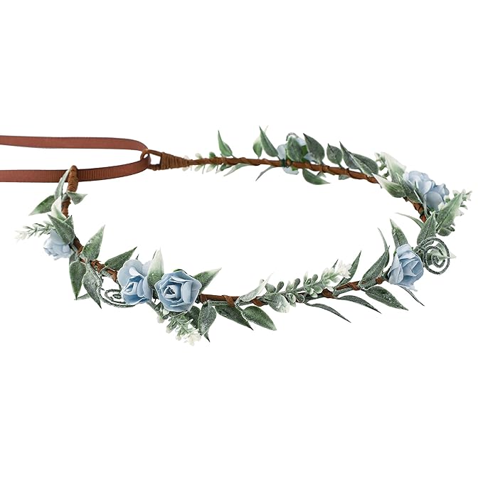 Flower Crowns for Women Girls - Handmade Fairy Wreath Renaissance Garland Bridal Cosplay DIY Halloween Christmas Maternity Shoot Vacation Photography Props Shower Blue Rose