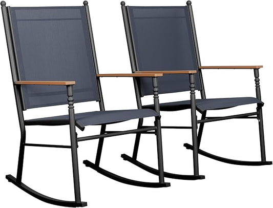 Shintenchi 2 Pcs Outdoor Rocking Chairs Set,Upgraded High Back Patio Rocking Chairs Set,Breathable Textilene Fabric Rocking Chair for Porch,Patio,Garden,Balcony,Dark Grey