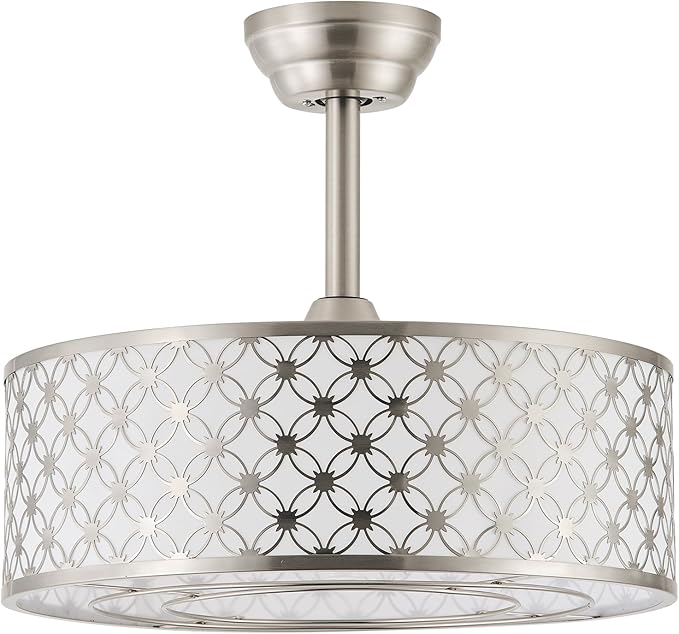 Silver Fandelier Ceiling Fan with Light, 20" Caged Silver Chandelier Ceiling Fans with Lights Remote Control, Fabric Mid-Century Modern with 6 Speeds for Bedroom, Nursery, Living Room.