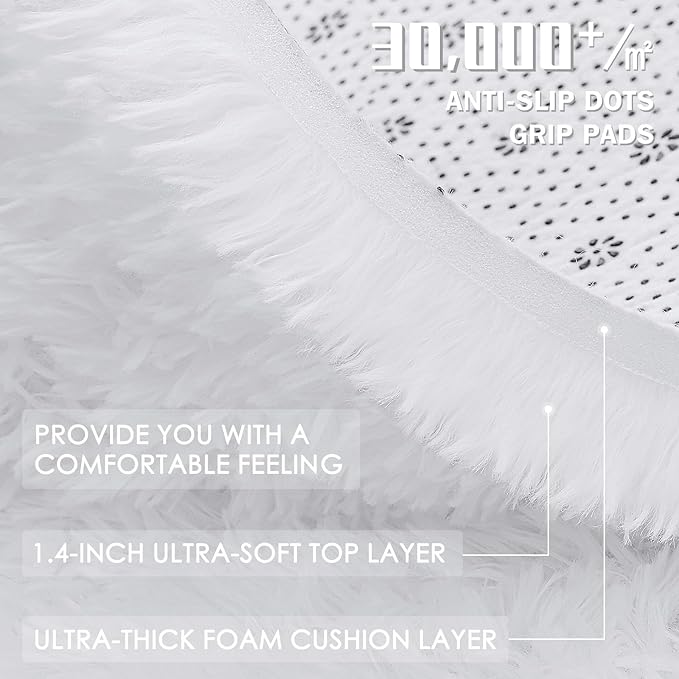 OLANLY 5x8 Machine Washable Large Area Rugs for Living Room, Bedroom, Soft Fluffy Shaggy Bedside Rug, Indoor Floor Carpet for Kids Girls and Boys, Dorms, Nursery, Home Decor Aesthetic, White