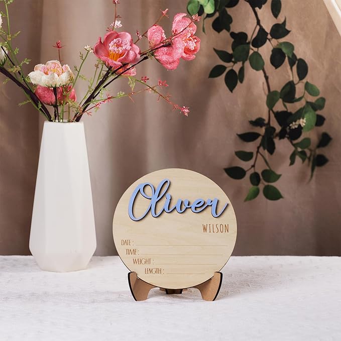 Personalized Birth Announcement Sign for Hospital, Baby Name Sign with Birth Stats, Newborn Announcement Sign Disc (Design 02)