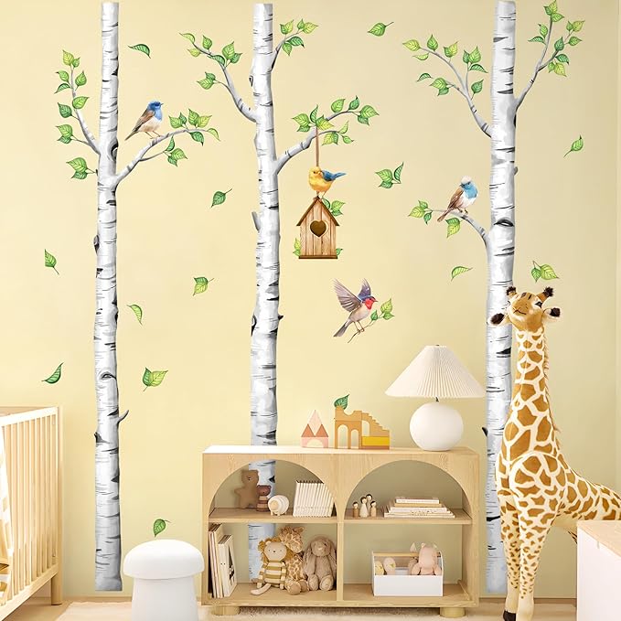 Large Birch Tree Wall Decals, White Realistic Tree Wall Stickers Peel and Stick Wall Decal Waterproof Wall Art Sticker for Aisle Bedroom Office Sofa TV Backdrop Home Decor (H: 67.3 in)