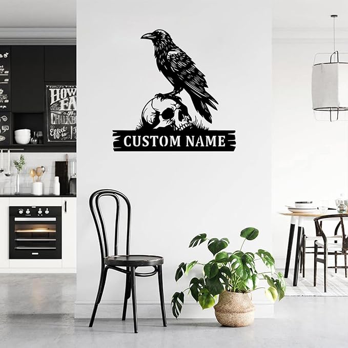 Personalized Crow Metal Sign,Raven Sign,Custom Black Crow Name Sign,Metal Crow Wall Art,Raven Birdwatch Home Decor,Gift for Bird Lover