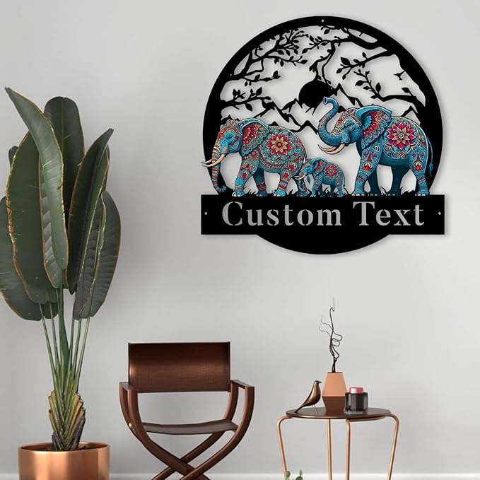 Personalized Family/Last Name Signs, Metal Signs Customized, Elephant Wall Art for Living Room/Office/Hallway/Entryway/Porch Decor, Personalize New Home Gift for Couples