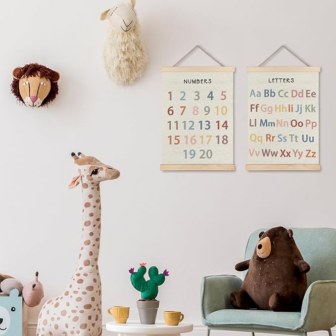 Supwhd Classroom Wall Decor, Numbers and Alphabet Educational Wall Art Poster, Alphabet ABC Numbers from 1 to 20 Poster Wall Decor for Toddler Kids Room Playroom Classroom, 12x16 Set of 2