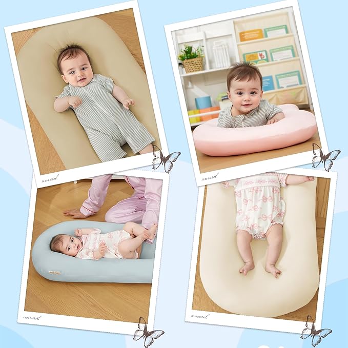 Lucakuins Baby Lounger, Bionic Design Baby Lounger for Newborn 0-24 Months, Soft Organic Cotton Breathable Lounger for Infants (White Newborn Lounger)