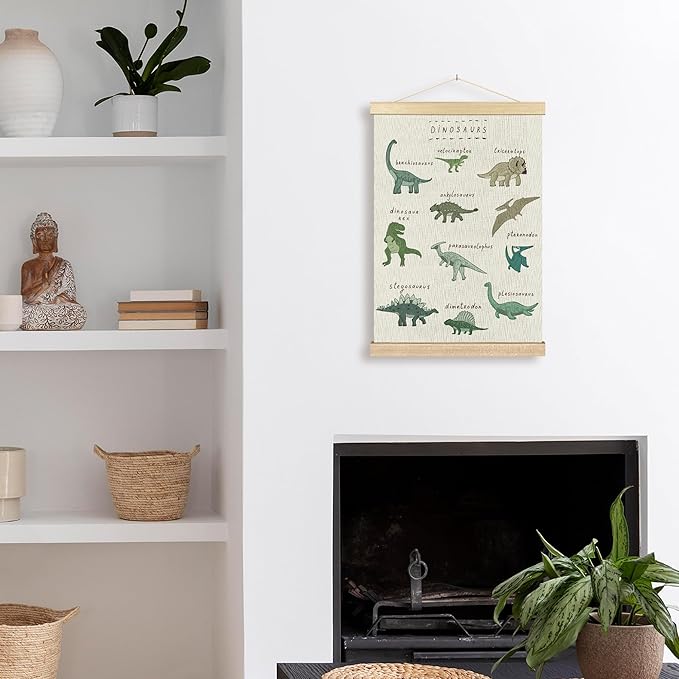 BCUANGD Dinosaur Dino Wall Decor - Baby Toddler Boys Room Wall Art Poster Hanger with Wood Frames, Inspirational Wall Hanging Canvas Decor for Kids Room Nursery Bedroom, 16x24 Inches