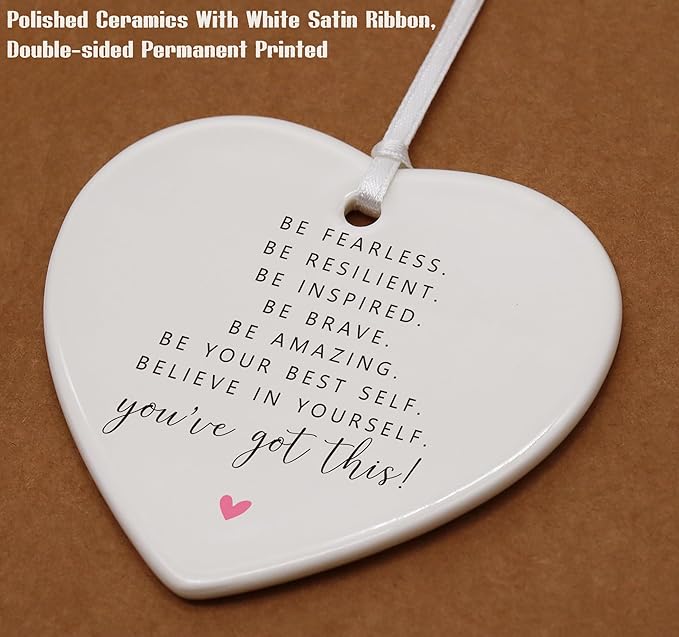 Heart Shaped Christmas Ornament-Inspirational Quotes Funny Affirmations Reminder-Positive Motivational Encouragement Gift You Got This Believe in Yourself Ceramic Decor