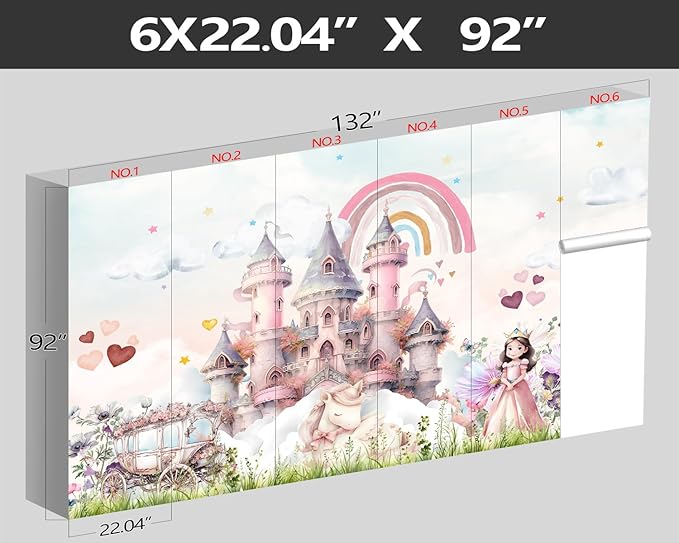 XMPMBM-Pink Cartoon Citadel Nursery Room Fabric Wallpaper Girls Bedroom Wall Mural-W 132" X H 92"（93 Square Foot）
