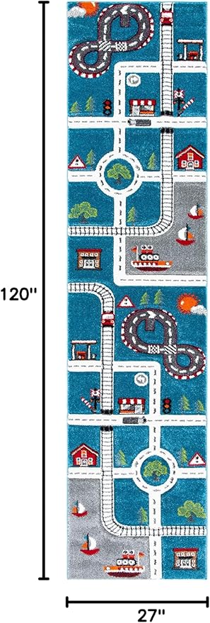 SAFAVIEH Carousel Kids 100 Collection Runner Rug - 10' Runner, Turquoise & Ivory, Transitional Design, Stain Resistant, Ideal for High Traffic Areas in Hallway, Bathroom & Kitchen (CRK192K-210)