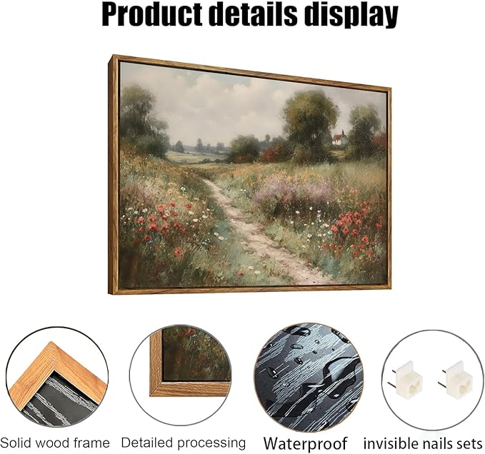 OIQArtOIQ Vintage Landscape Canvas Wall Art Framed Natural Scenery Painting Artwork Prints France Country Wilderness Farmhouse Decor Pictures Kitchen Bedroom Living Room Bathroom